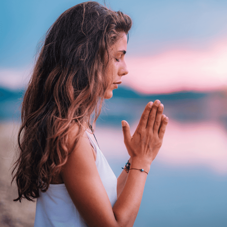 woman meditating midfully